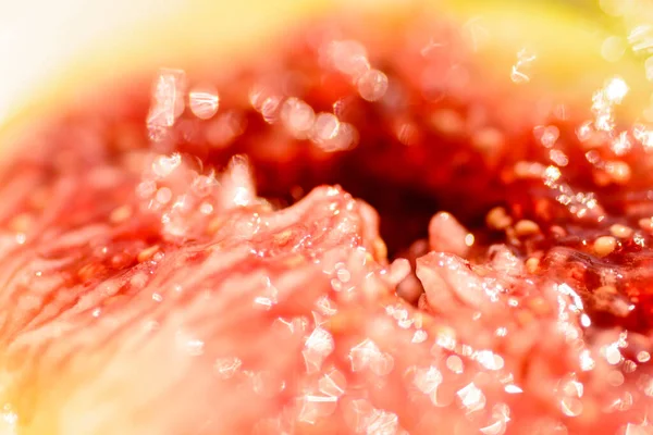 Macro Shot Fig Shows Juicy Fruit Pulp Seeds — 스톡 사진