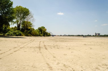 View of the Danube River. Wild beach on the Danube River in Petrovaradin.