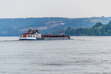 Novi Sad, Serbia - September 29. 2019: Tanker on the river Danube in Petrovaradin near the town of Novi Sad.