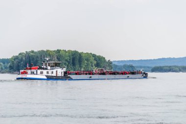 Novi Sad, Serbia - September 29. 2019: Tanker on the river Danube in Petrovaradin near the town of Novi Sad.