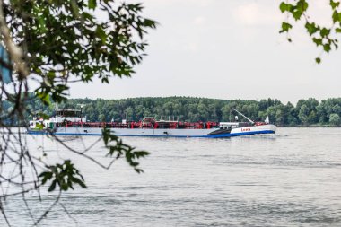 Novi Sad, Serbia - September 29. 2019: Tanker on the river Danube in Petrovaradin near the town of Novi Sad.