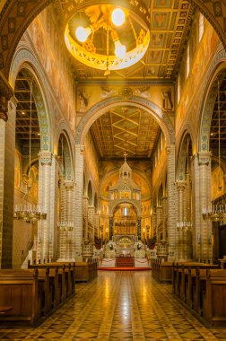 Pecs, Hungary - October 06, 2018: The interior of the Basilica of St. Peter & st. Paul's Cathedral in Pecs, Hungary.