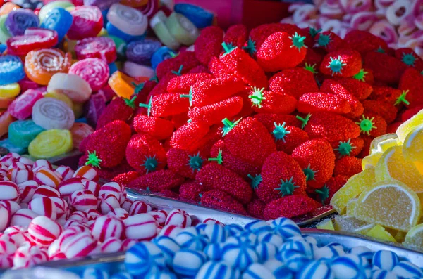 Сладкие Сахарные Красочные Конфеты Магазине Заднем Плане — стоковое фото