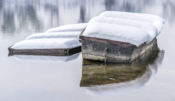 Kışın Karla Kaplı Bataklık Gölü Kar Buzla Kaplı Bataklık Bir — Stok fotoğraf