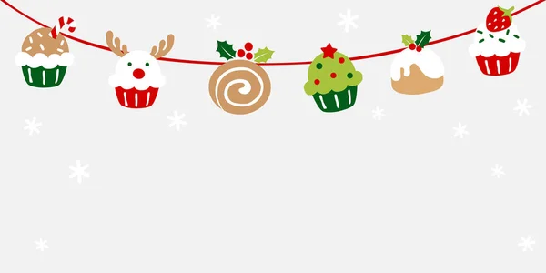 Vánoční Cupcake Bunting Barevné — Stockový vektor