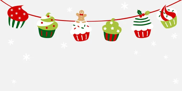 Natal Cupcake Bunting Colorido — Vetor de Stock