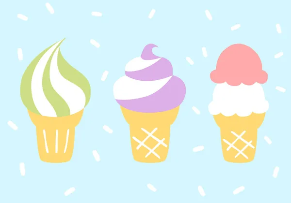 晶圆锥冰淇淋和软奶油 — 图库矢量图片