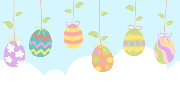 Velikonoční Věšení Vajíček Pastelová Barva — Stockový vektor