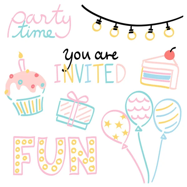 Party Collection Pastel Color Hand Drawn — Vettoriale Stock