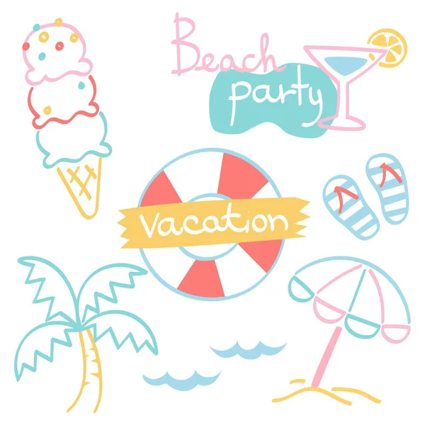 Beach Party Collection Hand Drawn — 스톡 벡터