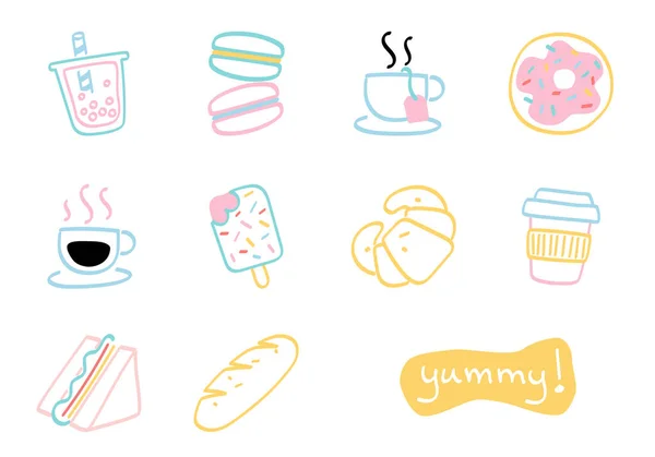 Cafe Food Drink Icon Collection Hand Drawn — Stockvektor