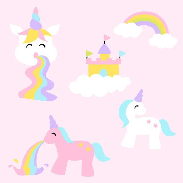 Unicorn Collection Pastel Color Flat Design — 图库矢量图片