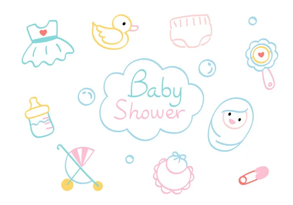 Baby Shower Card Hand Drawn — Vettoriale Stock