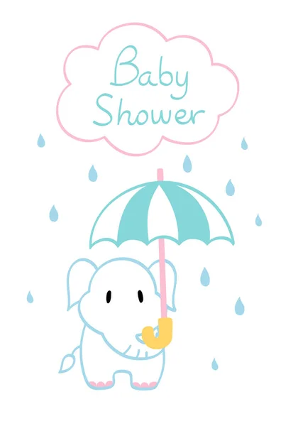 Cartão Banho Bebê Com Elefante Desenhado Mão — Vetor de Stock