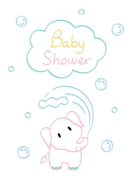 Cartão Banho Bebê Com Elefante Desenhado Mão — Vetor de Stock