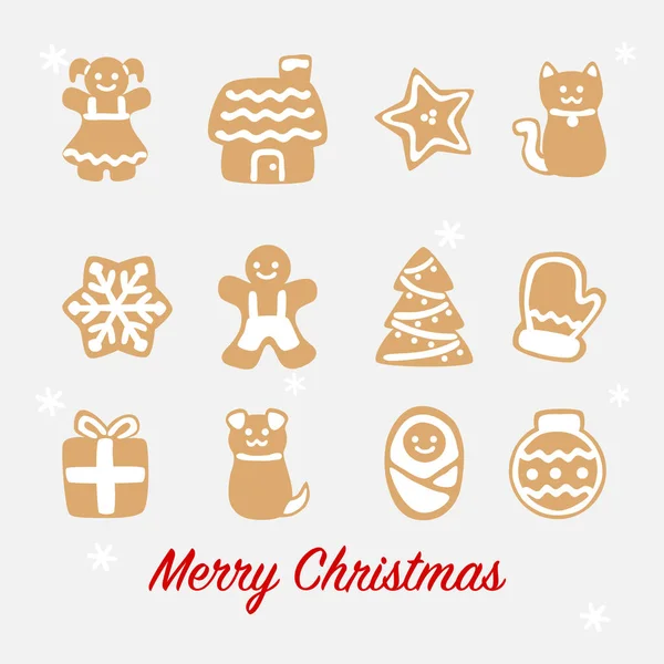 Kartu Natal Gingerbread Pada Latar Belakang Musim Dingin - Stok Vektor