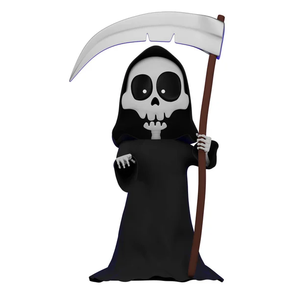 Esqueleto Capa Encapuchada Negro Con Una Guadaña Mano Muerte Con — Foto de Stock