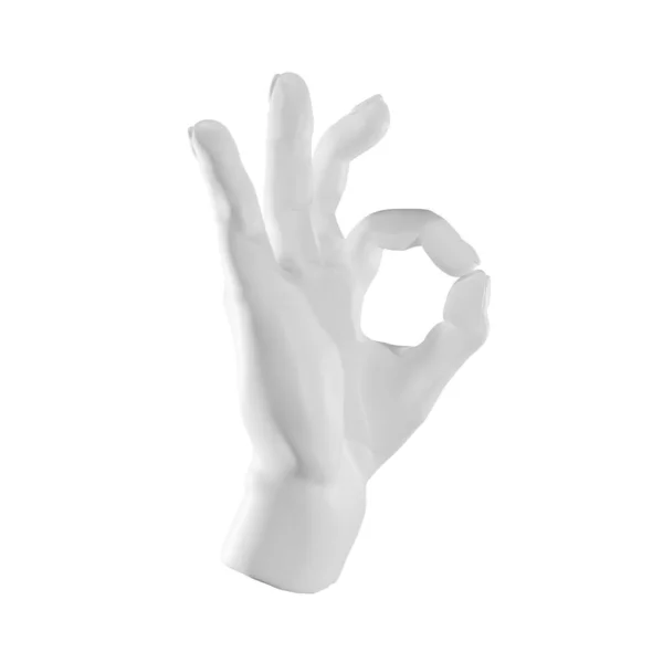 手の3D石膏彫刻は Okジェスチャーを示す よくやったアイコン 白い背景に分離 3Dレンダリング — ストック写真
