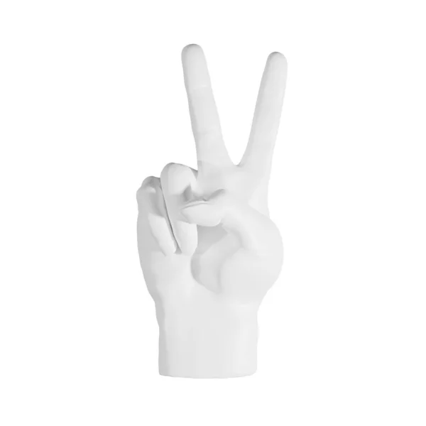 Gips Sculptuur Van Een Hand Met Een Overwinningsgebaar Geïsoleerd Witte — Stockfoto