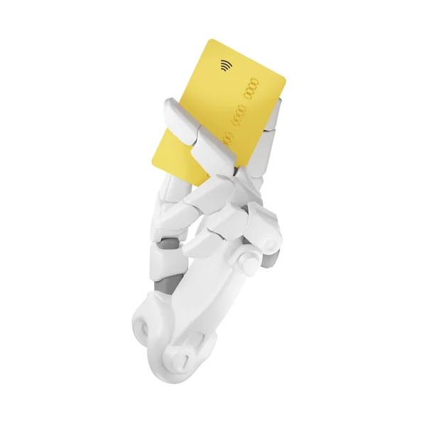 Robot Hand Met Een Gouden Creditcard Geïsoleerd Witte Achtergrond Rendering — Stockfoto