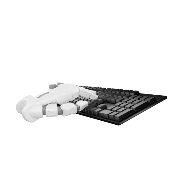 Robot Handtypen Draadloos Toetsenbord Geïsoleerd Witte Achtergrond Rendering — Stockfoto