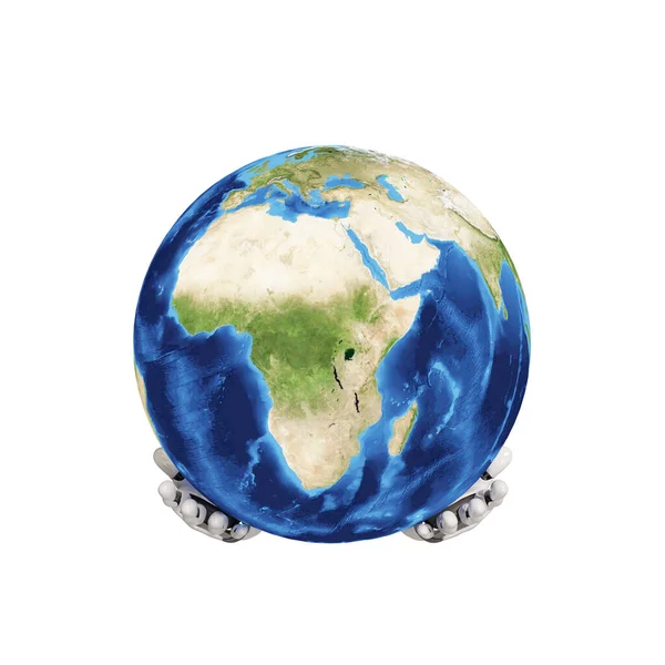 Robothanden Die Een Wereldbol Vasthouden Aarde Planeet Handen Global Business — Stockfoto