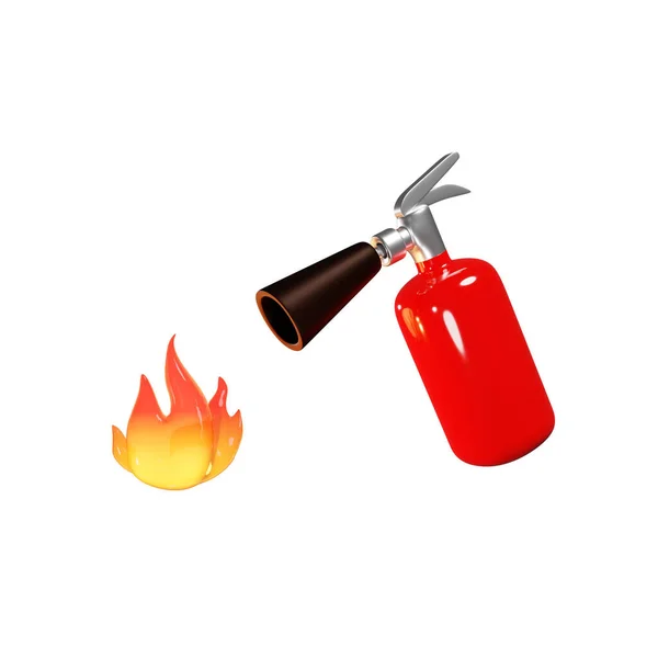 Rode Brandblusser Brandend Vuur Geïsoleerde Illustratie Een Witte Achtergrond Rendering — Stockfoto