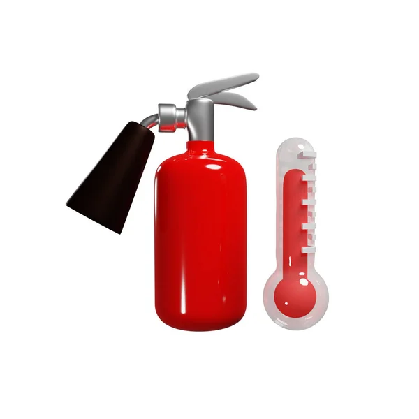 Κόκκινο Πυροσβεστήρα Και Θερμό Θερμόμετρο Μείωση Της Έννοιας Της Θερμοκρασίας — Φωτογραφία Αρχείου