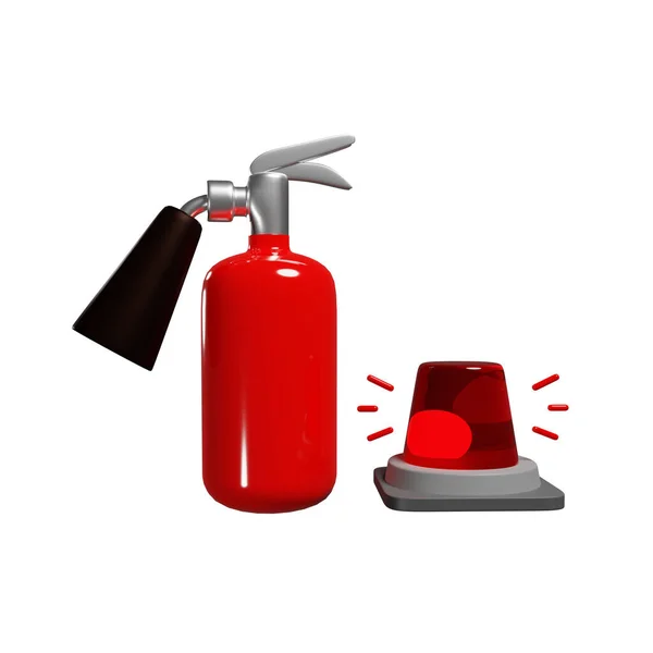 Rode Brandblusser Alarm Sirene Licht Geïsoleerde Illustratie Een Witte Achtergrond — Stockfoto