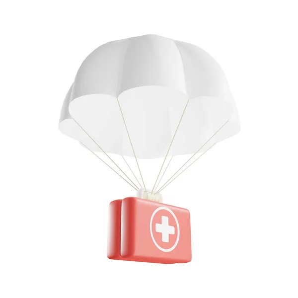 Parachute Met Ehbo Kit Geïsoleerd Witte Achtergrond Rendering — Stockfoto