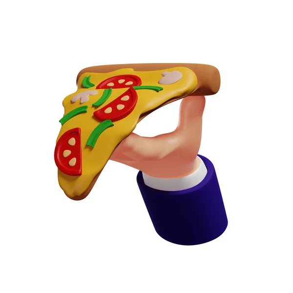 Kawałek Pizzy Grzybami Ręku Dostawa Pizzy Odizolowana Ilustracja Białym Tle — Zdjęcie stockowe