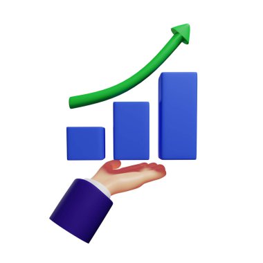 3D büyüyen histogram elde, grafik, büyüme grafiği, beyaz arka planda izole edilmiş, 3D görüntüleme