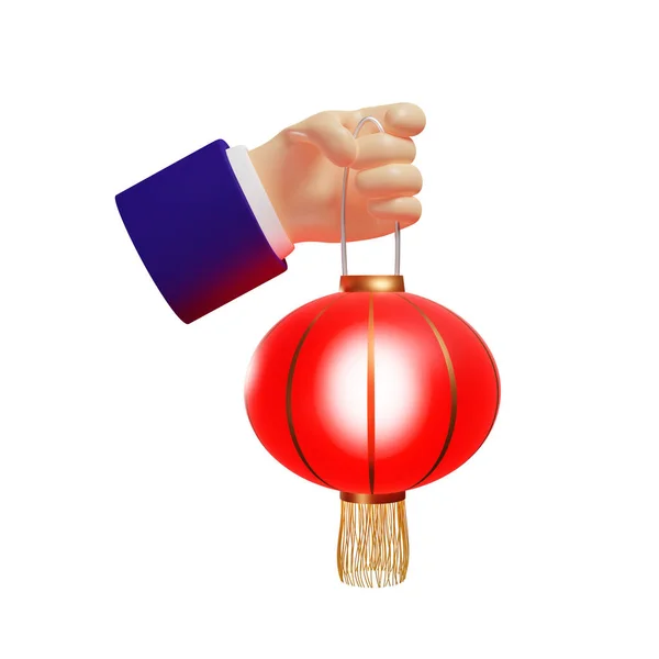 Mano Che Tiene Lanterna Rossa Cinese Decorazione Capodanno Cinese Isolato — Foto Stock