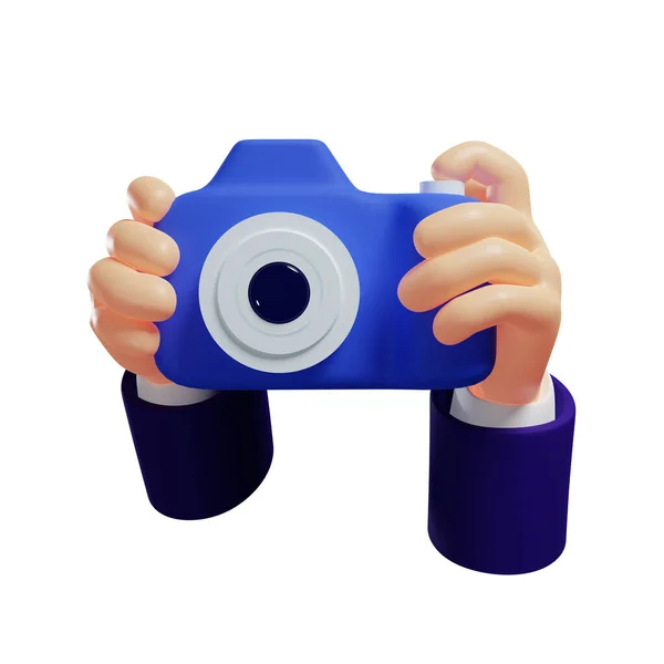Hands Holding Camera Taking Pictures Isolated White Background Rendering — Stock Photo, Image