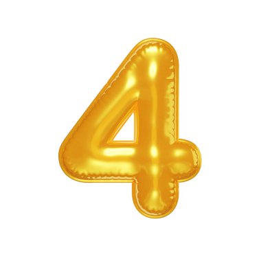 Dört numara şeklinde balon, beyaz arkaplanda izole bir illüstrasyon, üç boyutlu görüntüleme