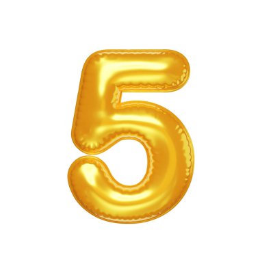 Beş numara şeklindeki balon, beyaz arkaplanda izole bir illüstrasyon, üç boyutlu görüntüleme