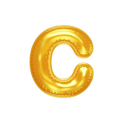 3d inflated letter C in the form of yellow balloon, isolated on white background, 3D illustration