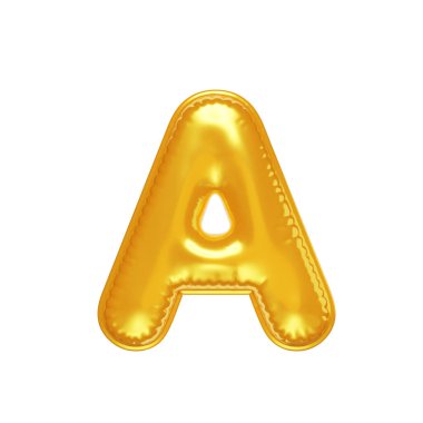 3d inflated letter A in the form of yellow balloon, isolated on white background, 3D illustration