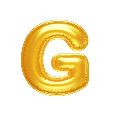 3d inflated letter G in the form of yellow balloon, isolated on white background, 3D illustration