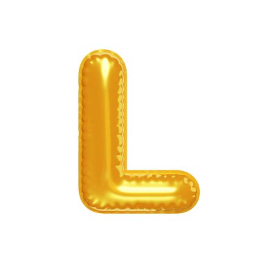 3d inflated letter L in the form of yellow balloon, isolated on white background, 3D illustration