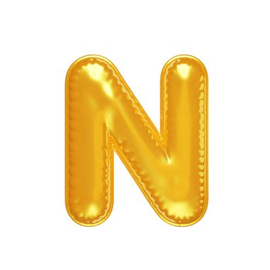 3d inflated letter N in the form of yellow balloon, isolated on white background, 3D illustration
