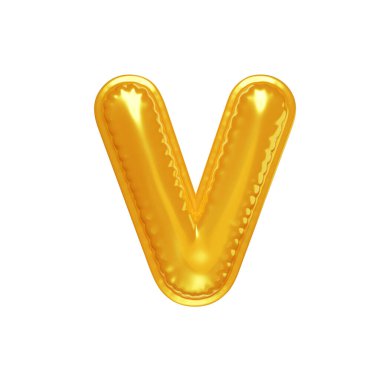 3d inflated letter V in the form of yellow balloon, isolated on white background, 3D illustration