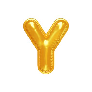 3d inflated letter Y in the form of yellow balloon, isolated on white background, 3D illustration