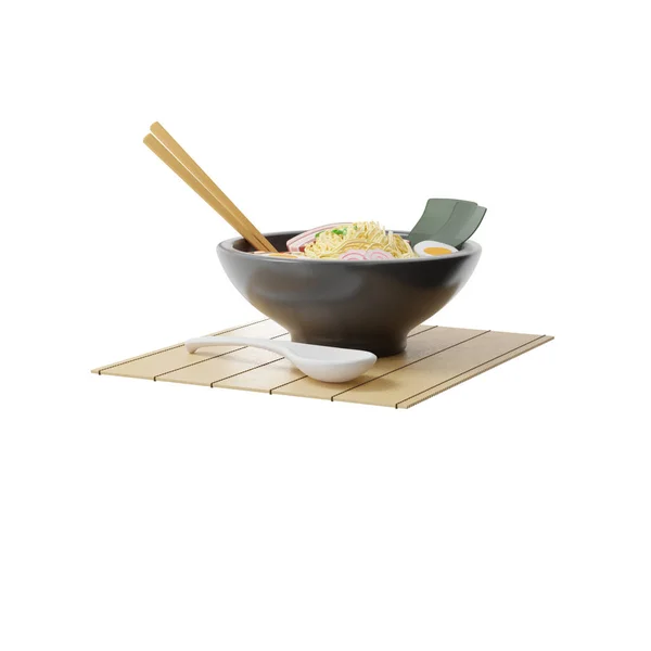 Japanese Ramen Soup Plate Bamboo Mat Chopsticks Soup Next Spoon — Foto de Stock