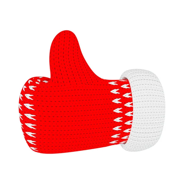 Hand Red Knitted Mitten Showing Thumbs Gesture Isolated Illustration White — Stok fotoğraf
