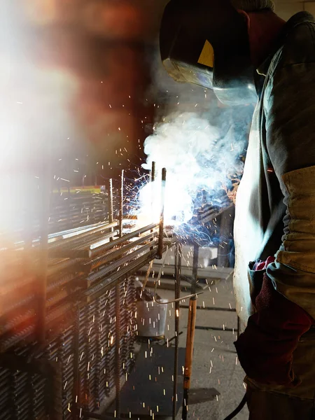 Welder Works Construction Building Welding Grating Pouring Concrete — 스톡 사진