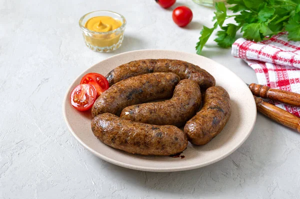 Homemade Baked Buckwheat Sausages Plate Vegetarian Menu — Stock Photo, Image