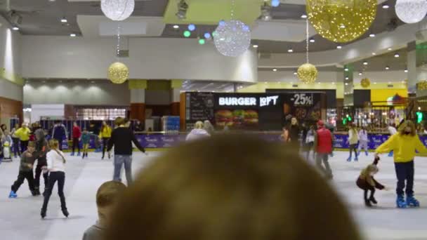 Mass Ice Skating Winter Indoor Rink Shopping Mall Poltava Ukraine — Stock Video