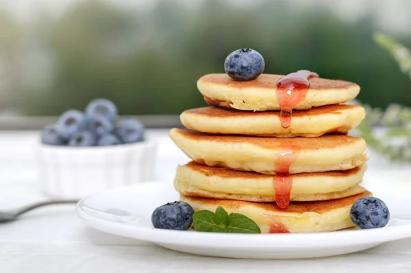 American Pancakes Berries Jam Sweet Tasty Breakfast Dessert — Fotografia de Stock