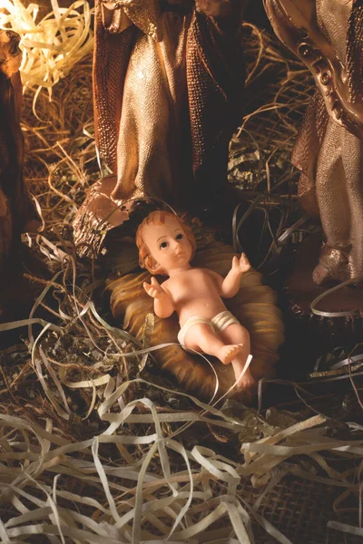 Belén Figura Del Niño Jesús Aislada Escena Tradicional Navidad — Foto de Stock